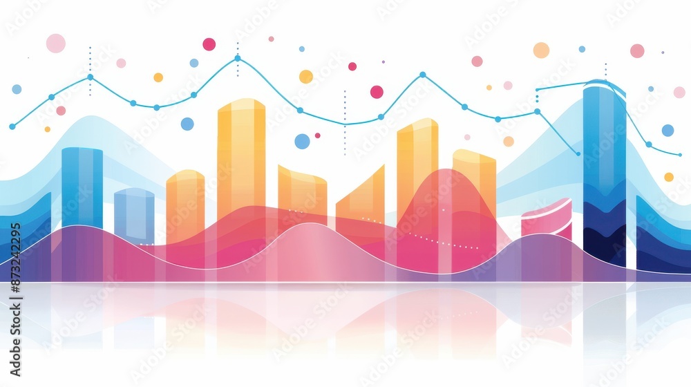 Poster Abstract colorful charts and graphs showcasing data analytics and business performance trends in a modern