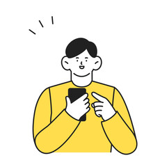 スマホを使う男性　ポジティブな表情イラスト