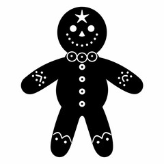 Boho Rustic Christmas Gingerbread man black vector silhouette