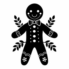 Boho Rustic Christmas Gingerbread man black vector silhouette