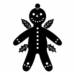 Boho Rustic Christmas Gingerbread man black vector silhouette