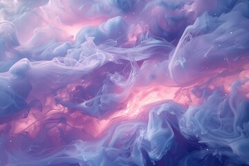 dreamlike cloudscape of cotton candy hues swirling with ethereal creatures and luminous pearls of condensation