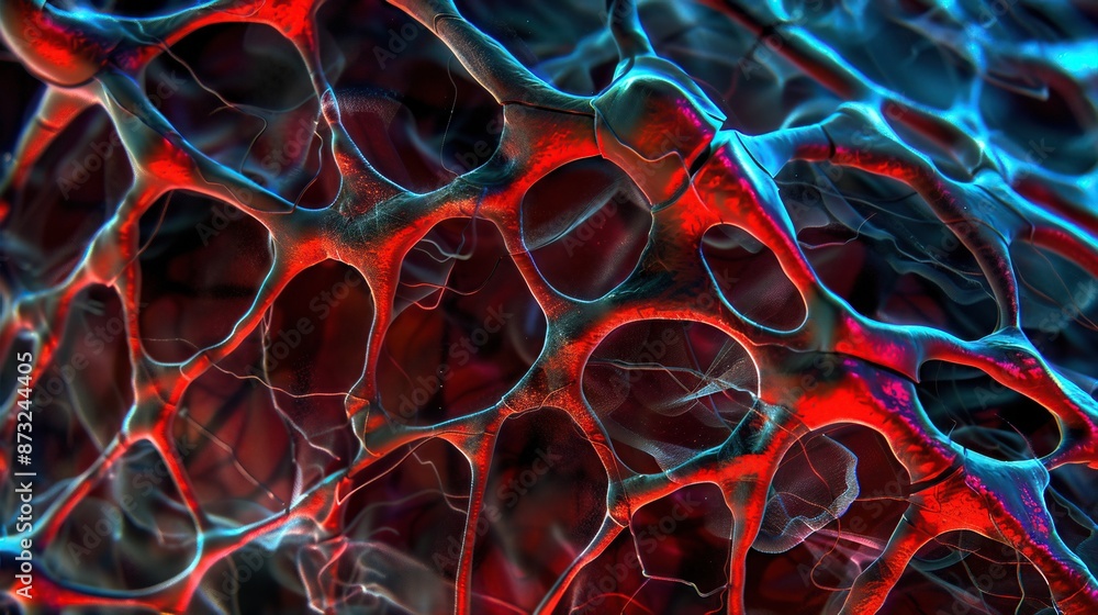 Canvas Prints abstract close-up of interwoven red and blue organic-like textures forming a complex and intricate w