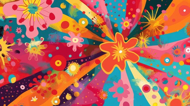An abstract granny banner background featuring a mix of bright colors and dynamic patterns, capturing a whimsical and cheerful essence