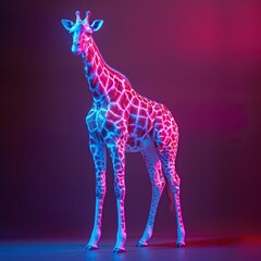 Neon Giraffe in Futuristic Lighting