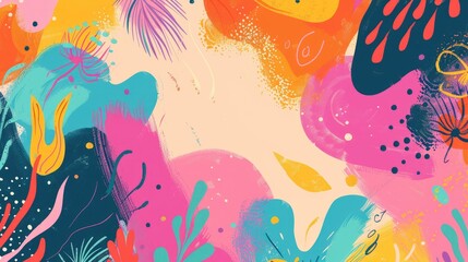 Bright colorful granny banner background with abstract shapes and vivid hues, evoking a sense of joy and nostalgia