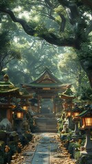 Obraz premium Ancient Shinto Shrine Nestled in a Dense and Mystical Forest