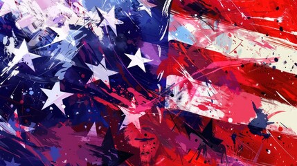 bstract interpretation of the USA flag, blending stars and stripes in a modern, artistic style against a vibrant backdrop.