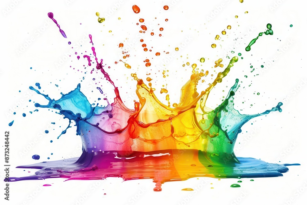 Aufkleber explosive burst of rainbow colors in a dynamic watercolor splash paint droplets frozen in midair cre