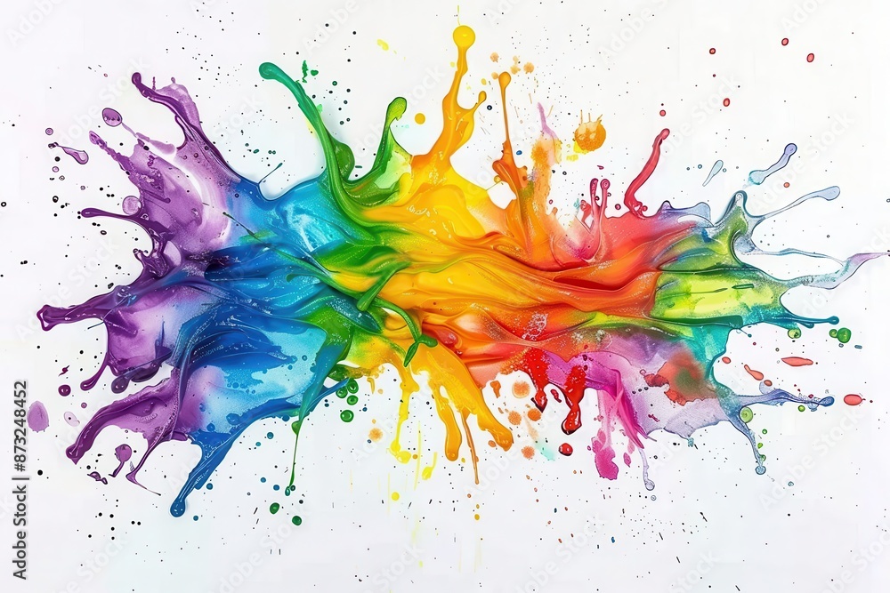 Aufkleber explosive burst of rainbow colors in a dynamic watercolor splash paint droplets frozen in midair cre