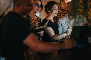 Business team collaborating on project in office. Professionals discussing strategy and analysis for business growth.