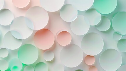 Innovative tech design with frosted glass circles in pastel green and pink, against a white gradient background.