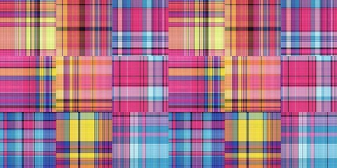 Cozy plaid patterns seamless border background in colorfull autum fall home decor. Woven patchwork style effect for seamless edging banner