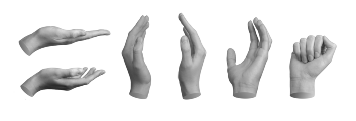 Open palms, caring, holding, taking and giving invisible, hand sign isolated on white background, set., transparent PNG cutout