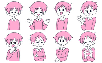 女性のいろいろな表情・手描きイラストセット