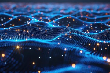 futuristic visualization of data streams and network connections in cyberspace glowing lines and nodes form complex patterns representing digital information flow