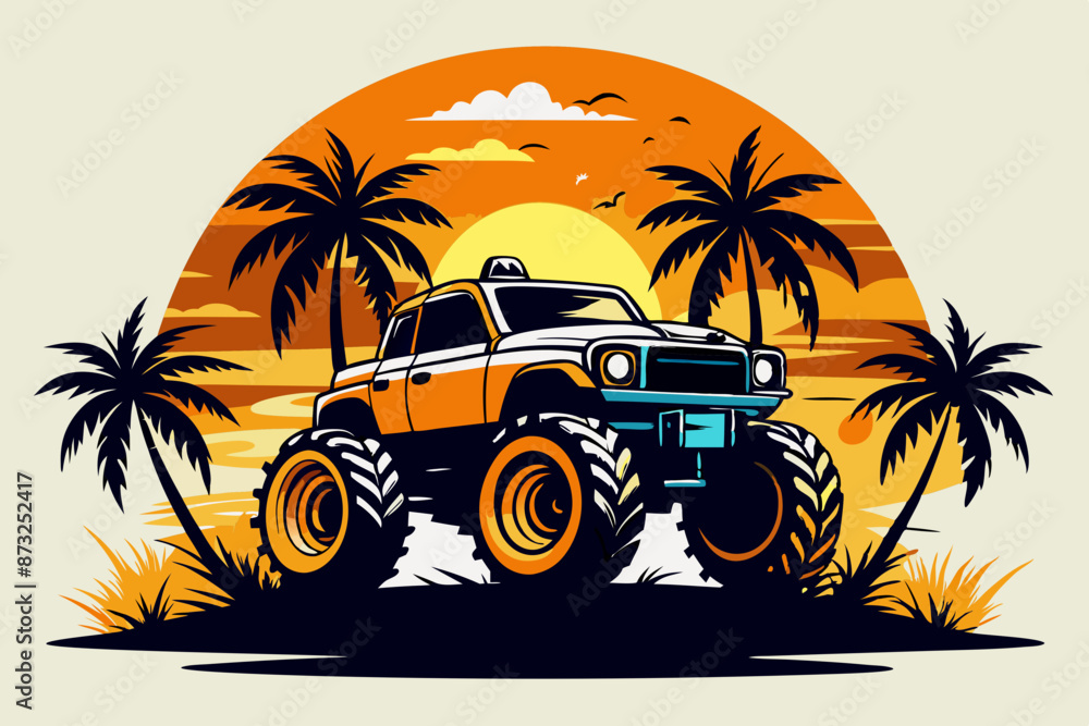 Wall mural summer tractor vector t-shirt design 