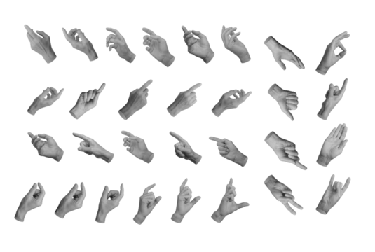 Pointing, reaching out, touching, tapping with finger, gesturing, showing set, hand sign isolated on white background., transparent PNG cutout