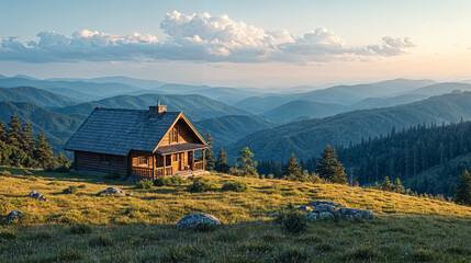 landscape, house, mountain, nature, sky, mountains, grass, meadow, barn, farm, alps, summer, field, old, wood, home, hut, forest, tree, clouds, blue, green, rural, cabin, village