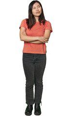 Full-body young Chinese woman dreaming of achieving goals and purposes