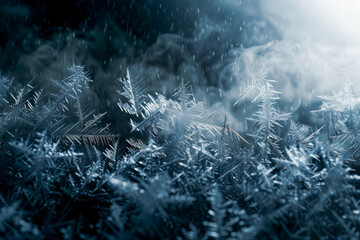 Close Up of Delicate Frost Crystals on a Winter Morning