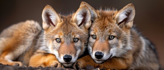  A couple of foxes rest atop a dirt mound in the field