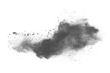 particles of charcoal on white background,abstract powder splatted on white background,Freeze motion of black powder exploding or throwing black powder.