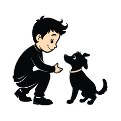 cute dog playing with the boy silhouette vector