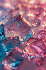 Colorful Abstract Close Up of Shiny Crystal like Fragments with Pink and Blue Lighting