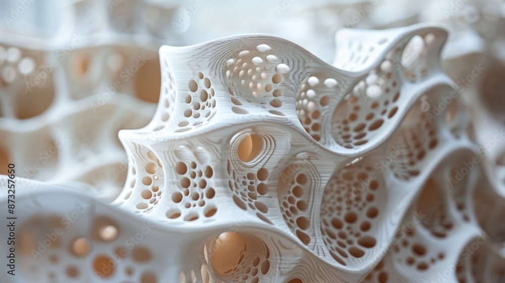 Poster Close-up of a 3D printed building showing intricate design details.