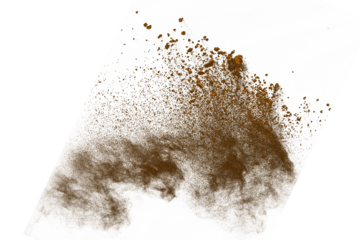 Brown powder explosion on white background. Colored cloud. Colorful dust explode. Paint Holi.