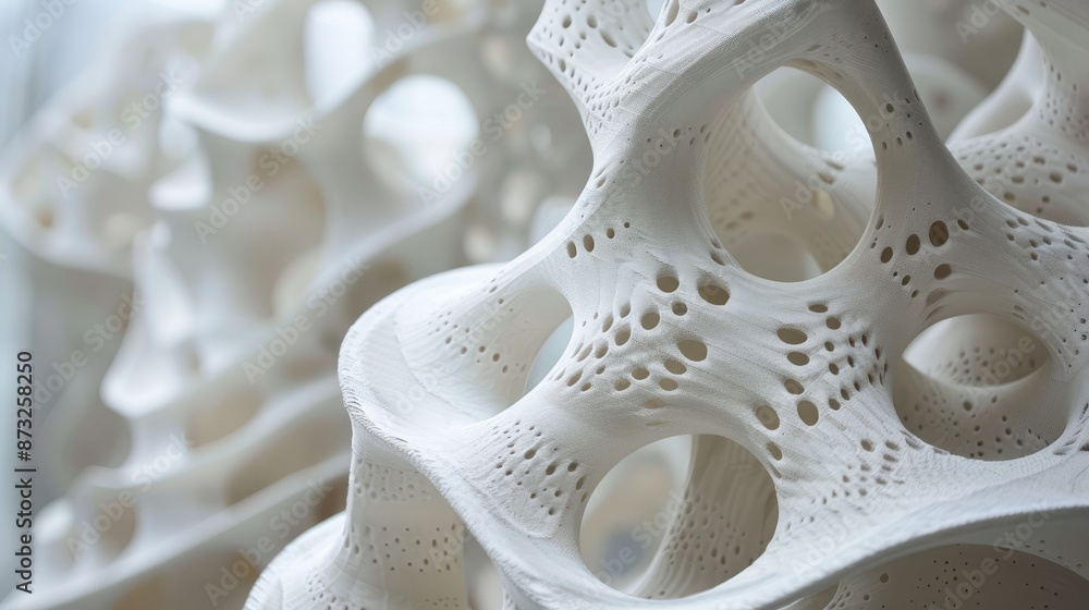 Poster close-up detail of 3d printed architectural components for high-performance buildings.