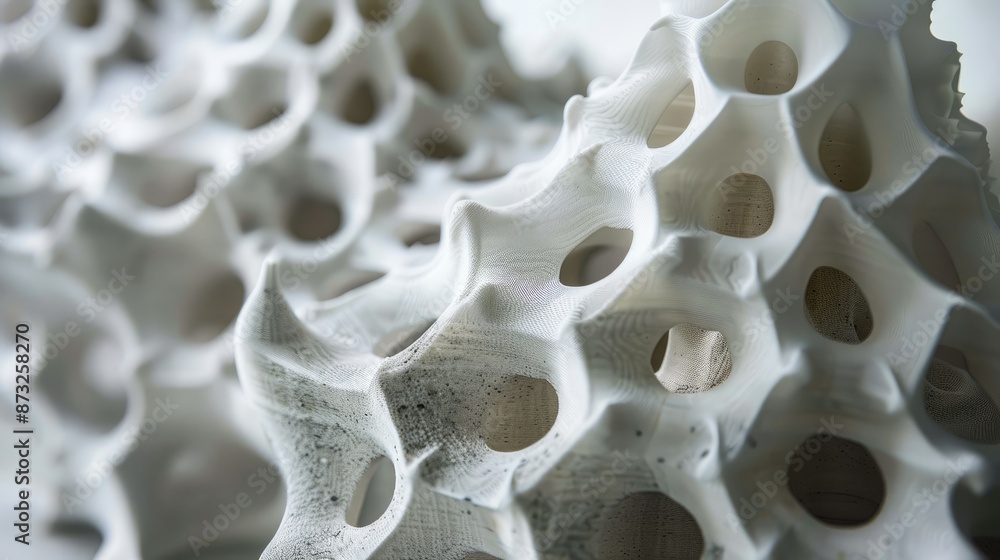 Poster close-up detail of 3d printed architectural components for high-performance buildings.