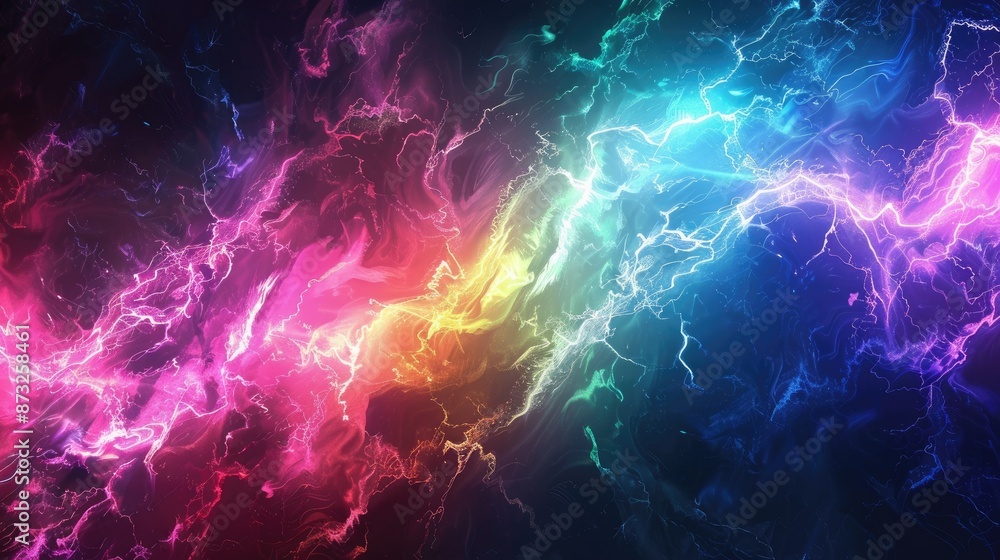 Aufkleber futuristic rainbow lightning pattern on abstract background, blending vibrant colors in a dynamic an