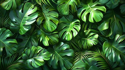 Seamless pattern of exotic jungle foliage, perfect for nature-themed backgrounds. , Minimalism,