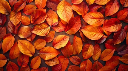 Seamless pattern of autumn leaves in warm shades of orange and gold, evoking cozy vibes. , Minimalism,