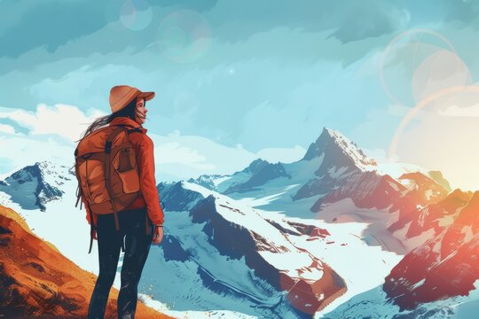 brunnete woman in mountain tour concept