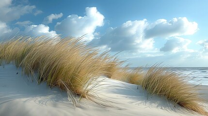 Coastal dune grasses blowing in the breeze, offering a peaceful seaside vibe. , Minimalism,
