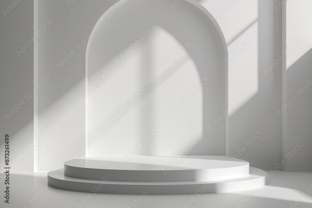 Poster minimalist white podium display on bright background 3d product presentation rendering