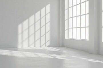 Obraz premium minimalist white room with clean lines and subtle shadows cast by unseen windows empty space ideal for product presentation emphasizing simplicity and modern interior design