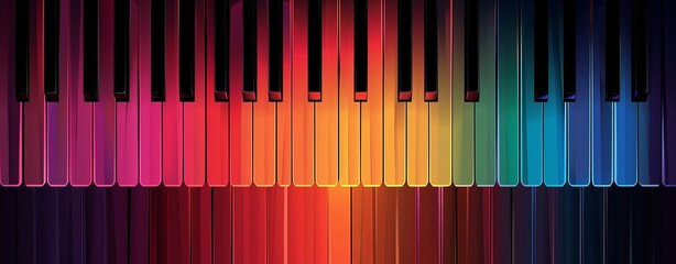 Abstract colorful piano keys with rainbow glow.