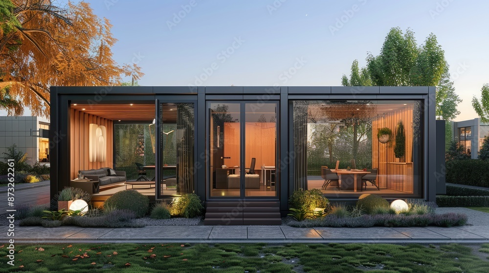 Aufkleber modular office space designed for net-zero energy efficiency with smart climate control.
