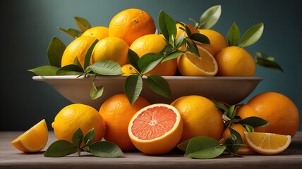 Summer theme background wallpaper, cuts of fresh oranges, lemons and grapefruits, citrus summertime holidays