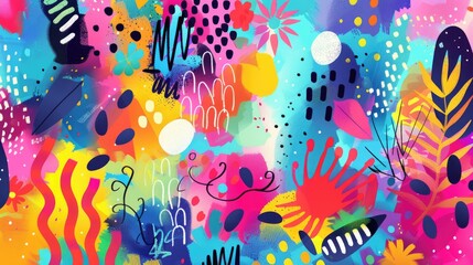 Fototapeta premium Vibrant and colorful abstract granny banner background with playful motifs and energetic designs, ideal for a lively and fun setting