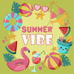 Fototapeta premium Summer sale banner with cute Hand drawn fruits and and lettering