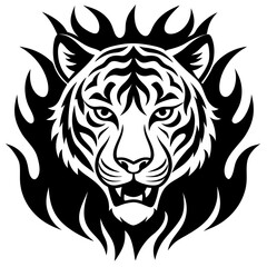 Tiger heat with fire vector silhouette illustration