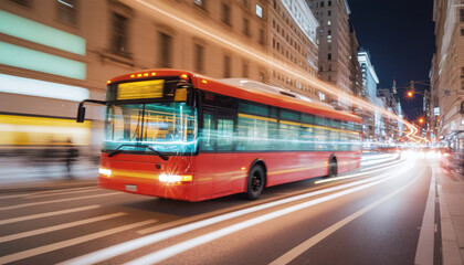 Fototapeta premium Long exposure of a commuter route with public transportation in a large city for inner-city transport of passengers at night