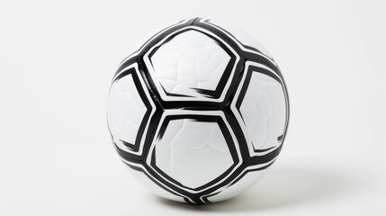 Naklejka premium A clean and classic white soccer ball with black pentagonal patterns, isolated against a white background