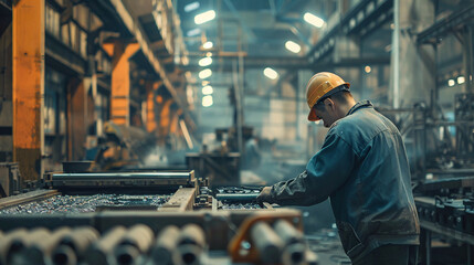 Obraz premium The engineer is monitoring the output of the stamping machines.