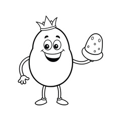 Cartoon happy king potato presenting line art